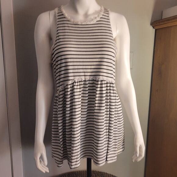 Pol striped babydoll tank lace trim racerback coastal nautical casual top L - Picture 8 of 10